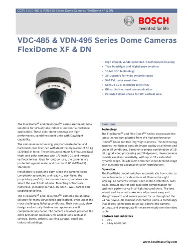 VDC-485 and VDN-495 Series Dome Cameras FlexiDome XF and DN 