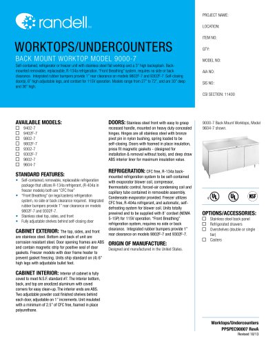 BACK MOUNT WORKTOP MODEL 9000-7