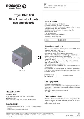 Royal Chef 800 Direct heat stock pots gas and electric