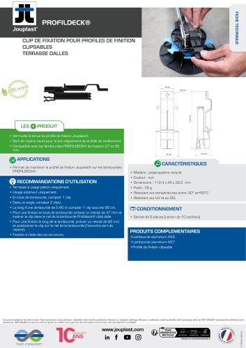 Fiche technique &ndash; Clip de fixation PROFILDECK&reg; pour profil&eacute;s de finition clipsables Jouplast&reg;
