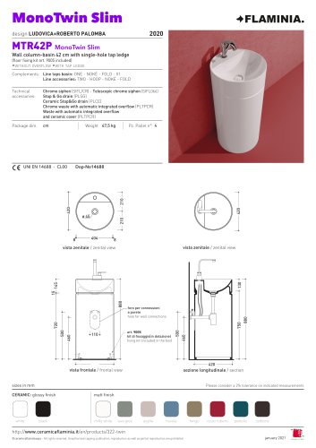 Lavabo Monotwin Slim parete con piano rubinetteria