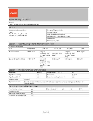 Unilock Pavers, Slabs & Walls (MSDS)