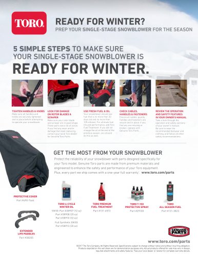 5 SIMPLE STEPS TO MAKE SURE YOUR SINGLE-STAGE SNOWBLOWER IS READY FOR WINTER.