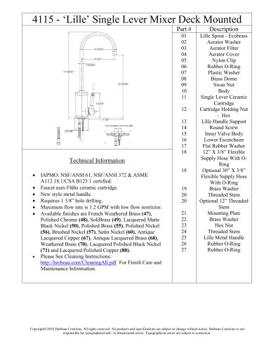 4115 - ‘Lille’ Single Lever Mixer Deck Mounted