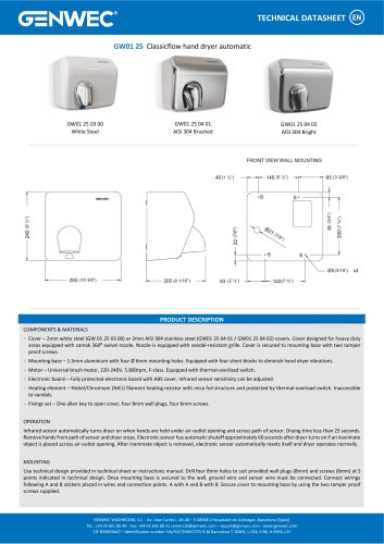 GW01 25 Classicflow hand dryer automatic