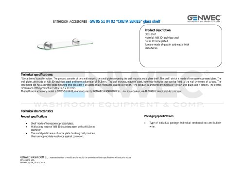 GW05 51 04 02 &ldquo;CRETA SERIES&rdquo; glass shelf