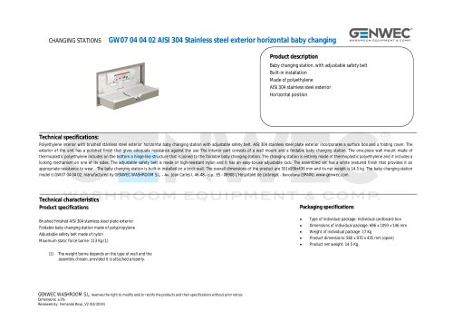 GW07 04 04 02 AISI 304 Stainless steel exterior horizontal baby changing