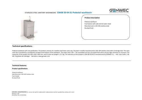 GW08 50 04 01 Pedestal washbasin