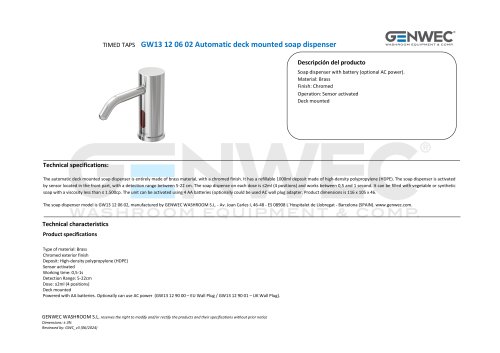 GW13 12 06 02 Automatic deck mounted soap dispenser