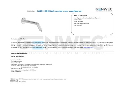 GW13 22 06 02 Wall mounted sensor soap dispenser