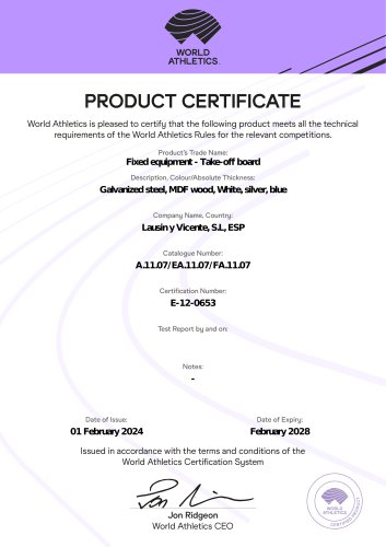 A.11.07 Take-off Board WA Certificate