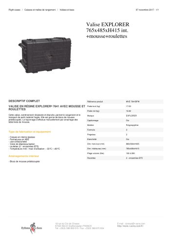 VALISE EXPLORER 765X485XH415 INT. +MOUSSE+ROULETTES