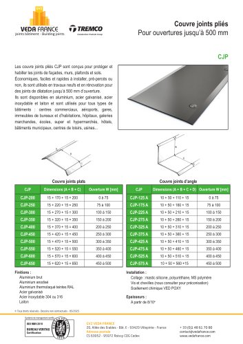 Couvre joints pli&eacute;s  Pour ouvertures jusqu&rsquo;&agrave; 500 mm