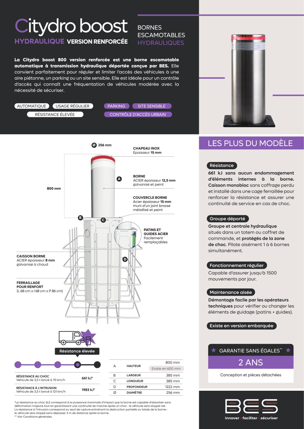 Citydroboost hydraulique renforc&eacute;e - BORNES ESCAMOTABLES ET SYSTEMES - BES