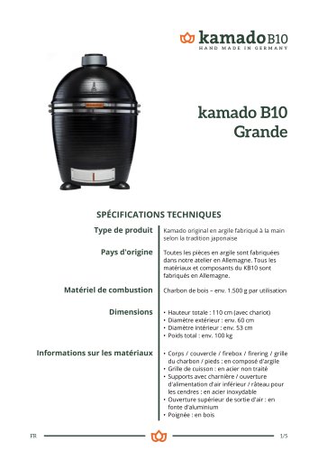 Spécification Techniques kamado B10 Grande