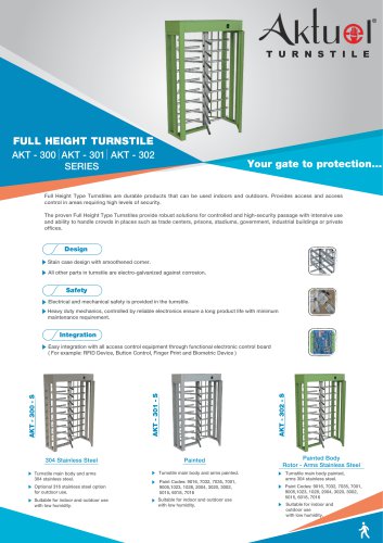 FULL HEIGHT TURNSTILE  AKT - 300 AKT - 301 AKT - 302