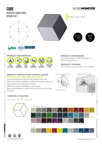 CUBE Acoustic Fabric Panel / Product Data Sheet