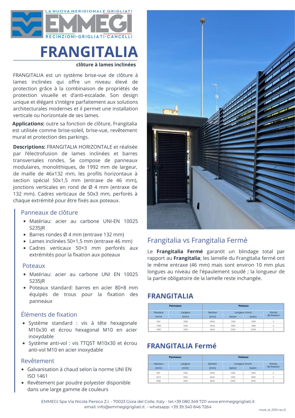 FRANGITALIA - Cl&ocirc;ture &agrave; lames inclin&eacute;es - Emmegi spa