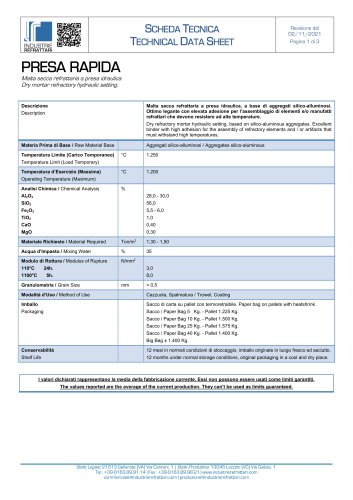 REFRACTORY MORTAR QUICK SETTING - TDS