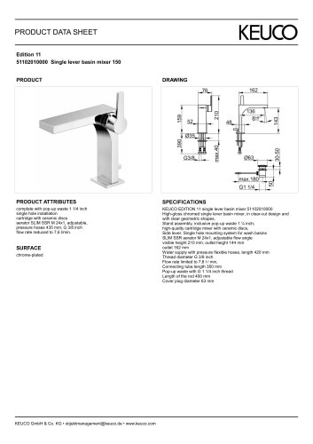 Edition 11 51102010000 Single lever basin mixer 150