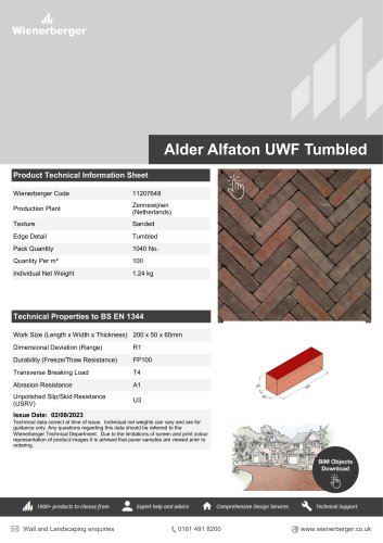 Alder Alfaton UWF Tumbed Product Datasheet