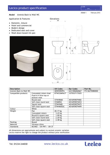 Avensis Back to Wall WC