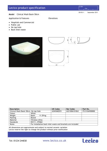 Clinical Wash Basin 50cm