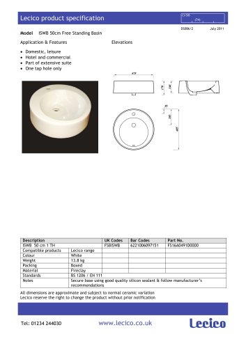 ISWB Free Standing Basin 50cm