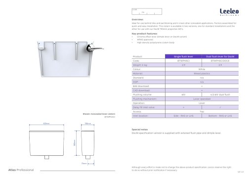 Single flush lever/ Dual Flush lever for DocM