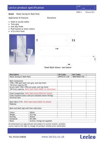 Water Saving Close Coupled Bath Pack