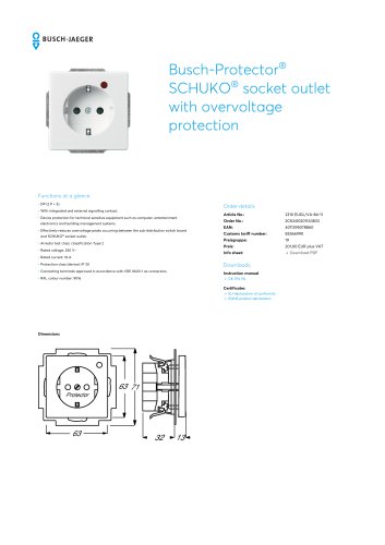 Busch-Protector SCHUKO socket outlet with overvoltage protection STUDIO WHITE