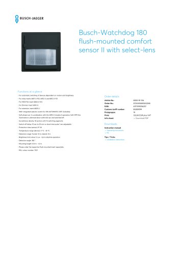 Busch-Watchdog 180 flush-mounted comfort sensor II with select-lens ANTHRACITE