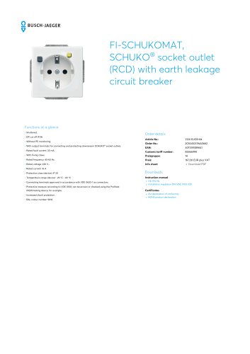 FI-SCHUKOMAT, SCHUKO socket outlet (RCD) with earth leakage circuit breaker STUDIO WHITE