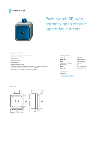 Push-switch SP, with normally open contact (operating current)