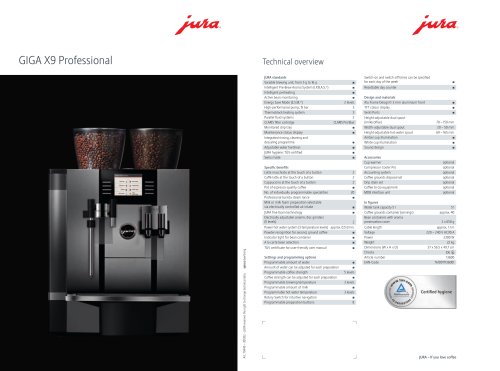 GIGA X9c Professional JURA Catalogue PDF Documentation Brochure