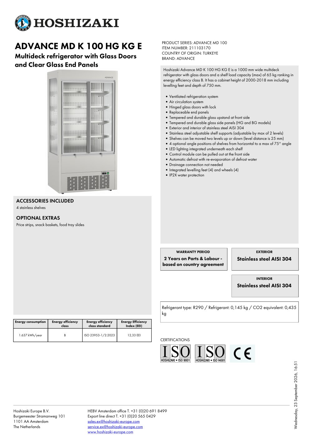 ADVANCE MD K 100 HG KG E - Hoshizaki