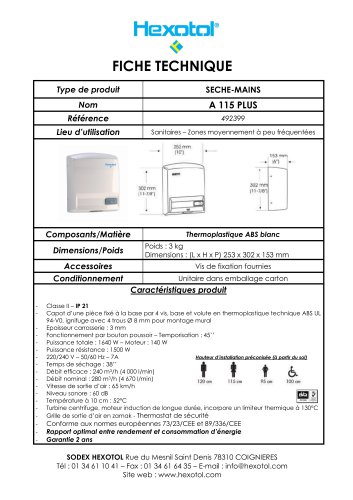 Sèche-mains A115 Plus ABS blanc