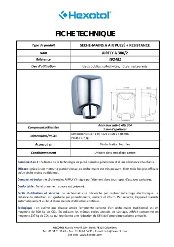 Sèche-mains AirFly A 380/2 inox