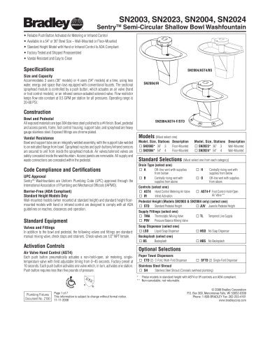 Washfountain Technical Data