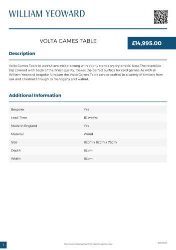 WILLIAM YEOWOARD VOLTA GAMES TABLE