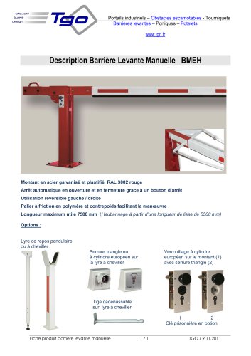 Description Barri&egrave;re Levante Manuelle   BMEH 