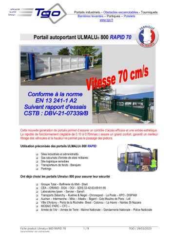 Portail autoportant ULMALU&reg; 800 RAPID 70 