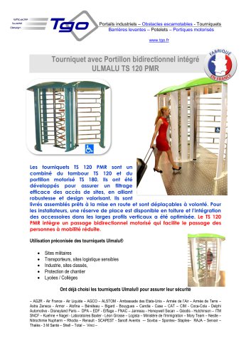 Tourniquet avec Portillon bidirectionnel int&eacute;gr&eacute;    ULMALU TS 120 PMR