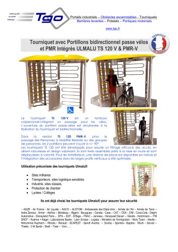 Tourniquet avec Portillons bidirectionnel passe v&eacute;los  et PMR Int&eacute;gr&eacute;s ULMALU TS 120 V & PMR-V 