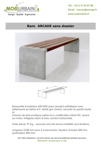 Banc ARCADE sans dossier