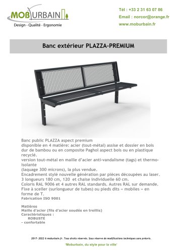 Banc extérieur PLAZZA-PREMIUM 