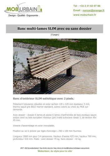 Banc multi-lames SLIM avec ou sans dossier