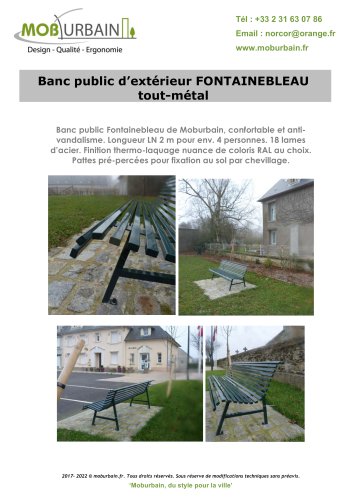 Banc public d'extérieur FONTAINEBLEAU tout-métal