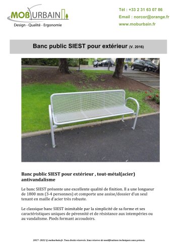 Banc public SIEST pour extérieur 