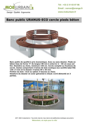 Banc public URANUS-ECO cercle pieds béton